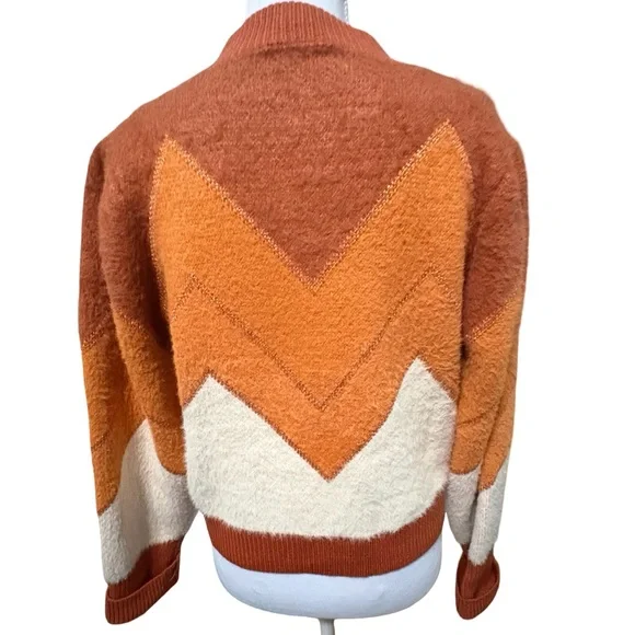Allison New York Chevron Colorblock Button-Front Cardigan in Rust & Cream - Picture 4 of 8